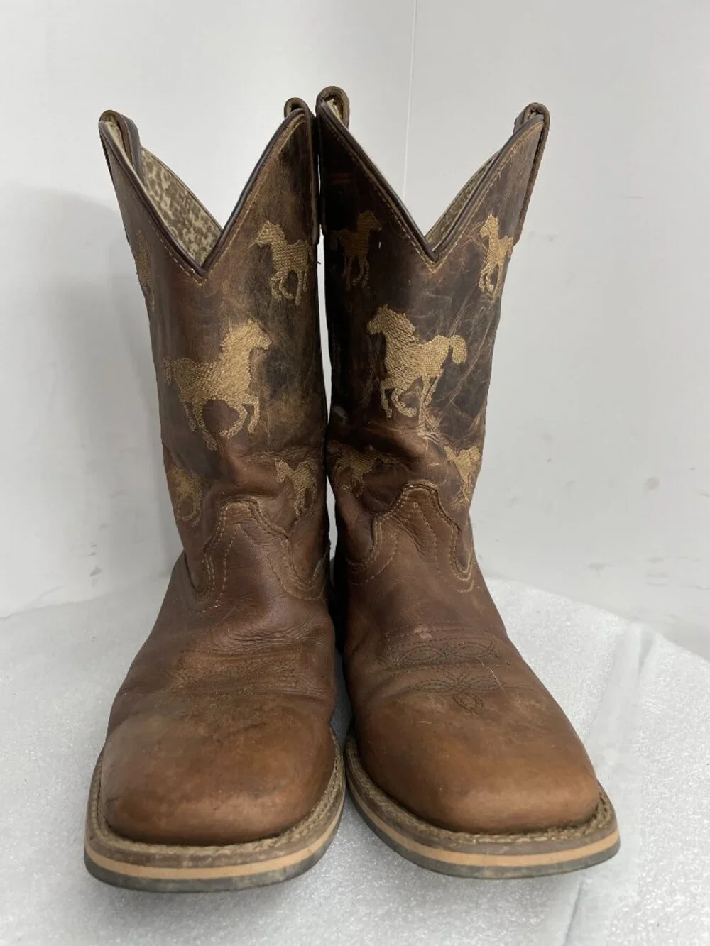 Smoky Mountain Leather Western Cowboy Brown Horse Embroidered Boots Kids Boys 5